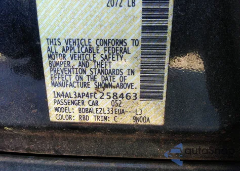 2015 Nissan Altima 2.5 S из США, поврежденный, VIN 1N4AL3AP4FC258463